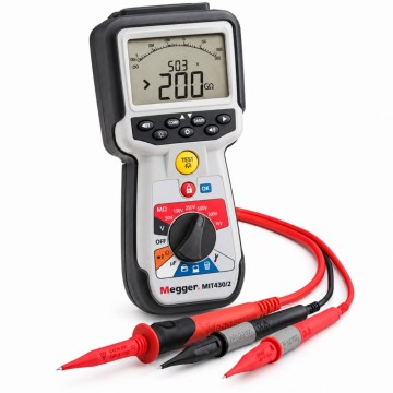 Megger MIT 430/2 1000V isolasjonstester 1kV CAT IV 600V med analog/digital visning, PI/DAR test og datalagring.